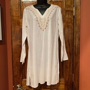 Long Sleeve White  Cotton Dress